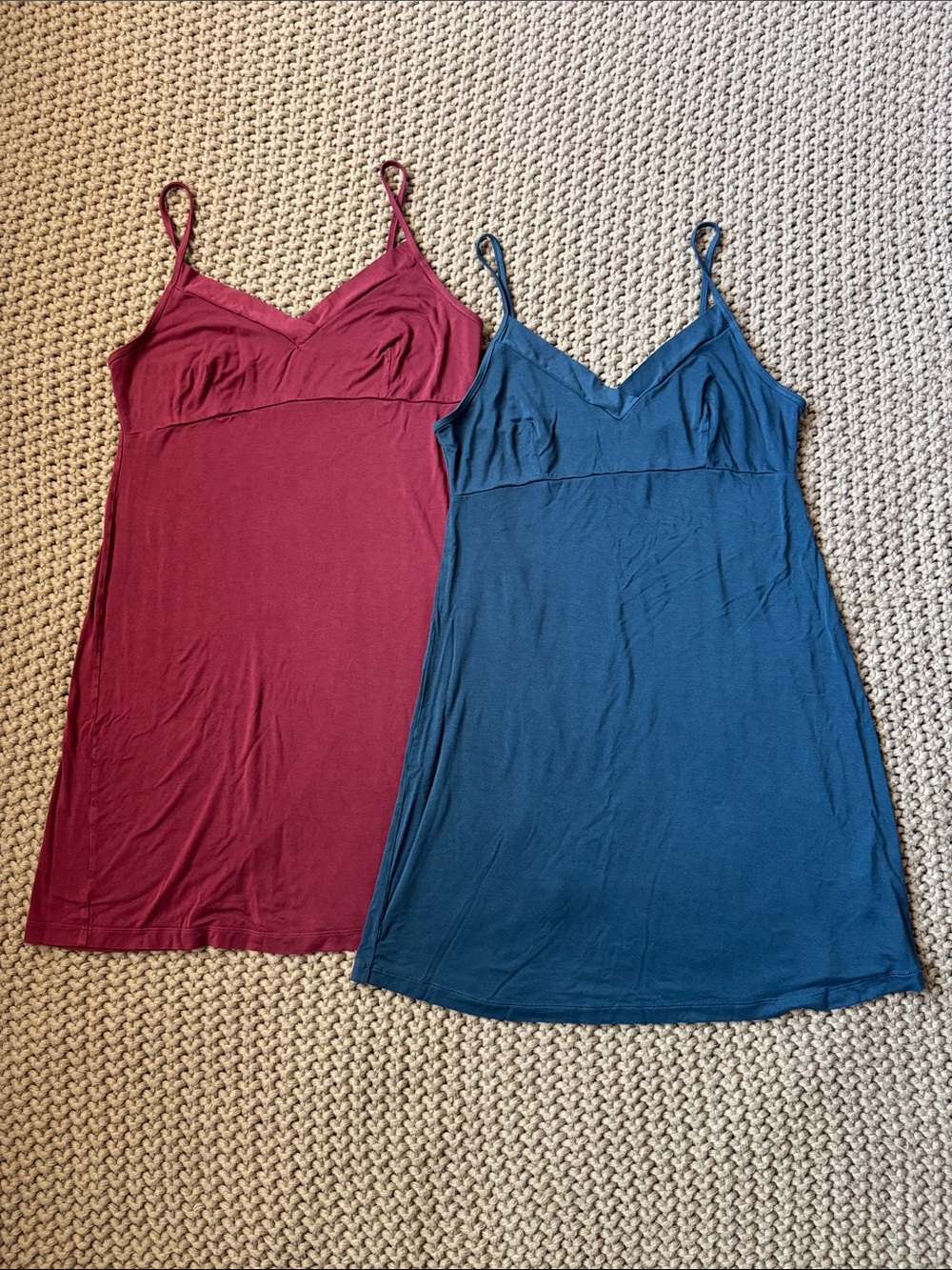 Boody Goodnight Slip Sleep Dress Lot (2) Blue Burgundy Women’s Size Medium